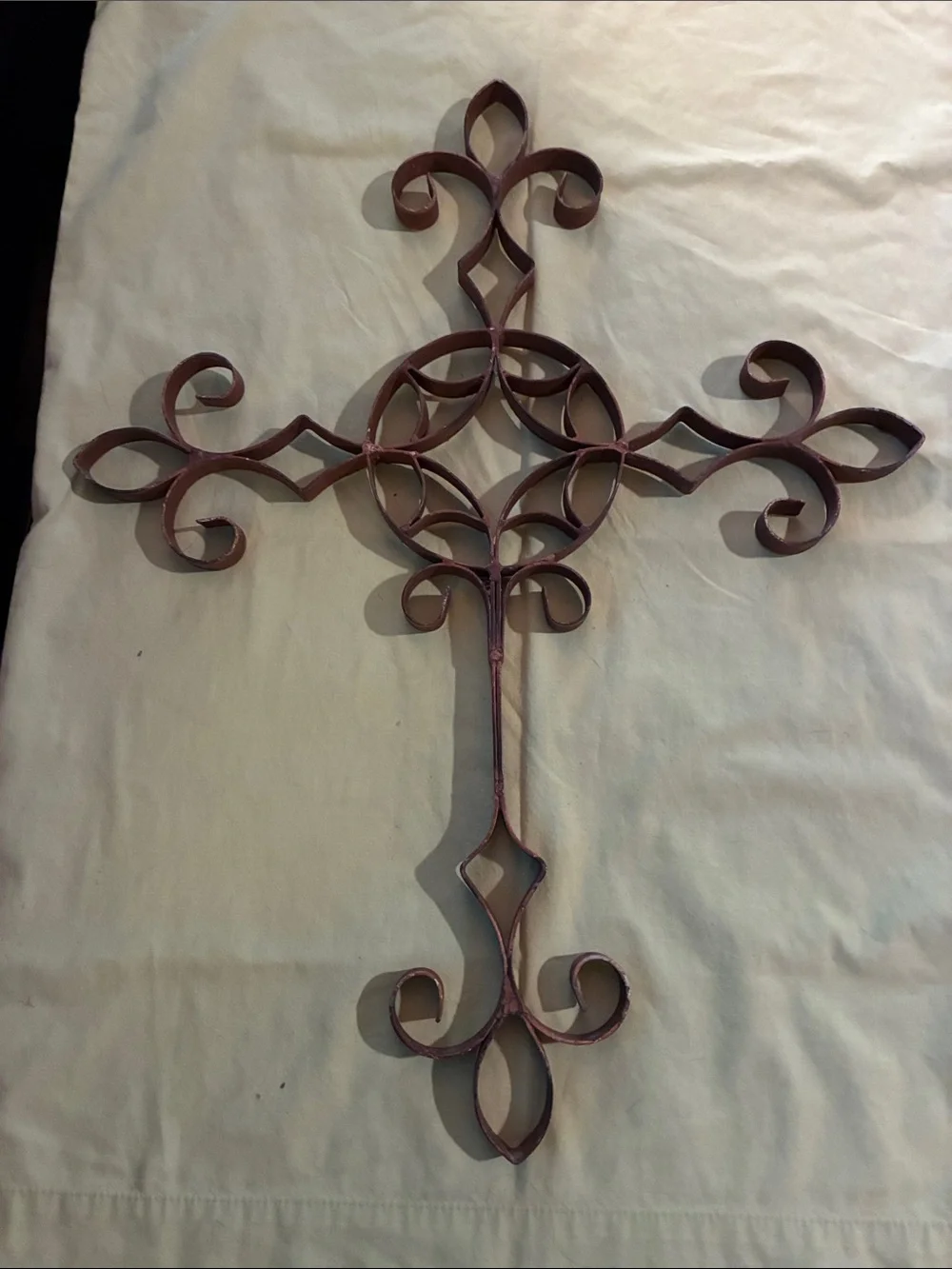 Rust Red Scrollwork Metal Wall Cross - Unbranded